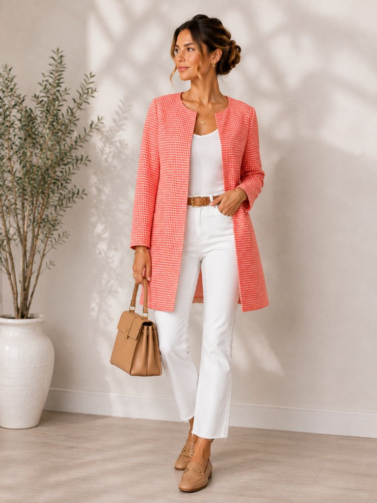 Halogen Coral Dot Print Open Front Coat Small Nwot